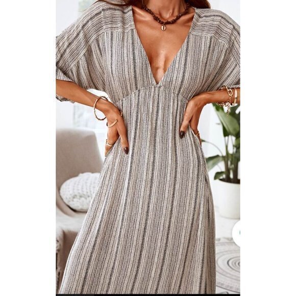 Cupshe  Plunging Striped Summer Flowy Midi Dress Size Large - Picture 13 of 16